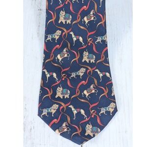 Salvatore Ferragamo Vintage Silk Tie Navy Blue Elephant Tiger Horse Circus Italy
